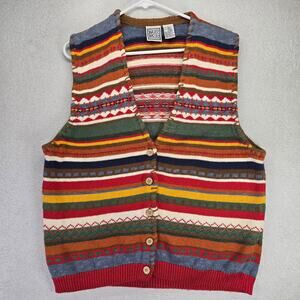 Vintage Cardigan Womens L Sleeveless Colorful Striped Grandmacore grannycore